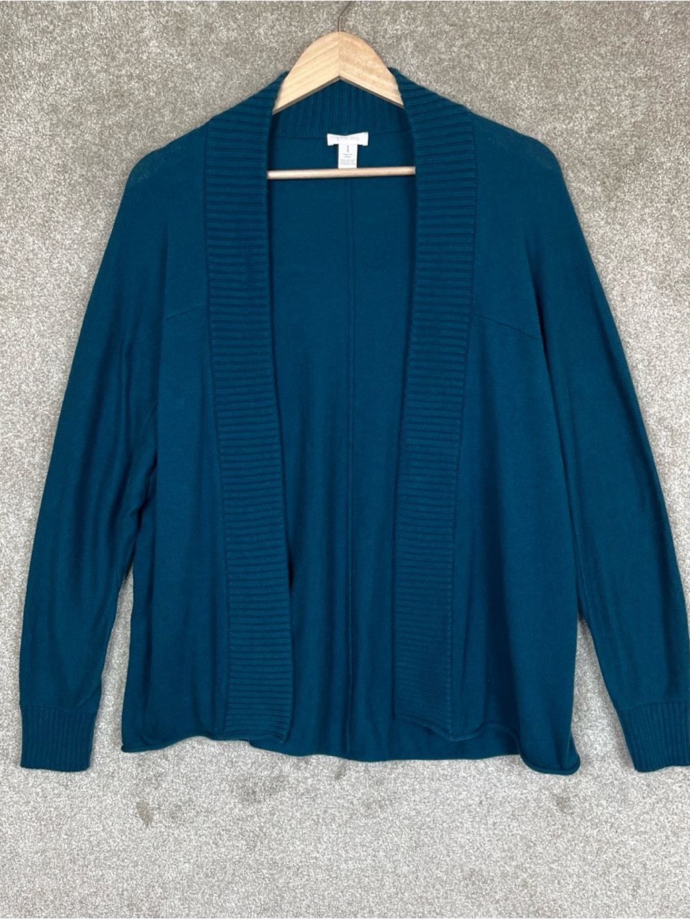 Chico's Cardigan Womens 1 Blue Long Sleeve Open Front Stretch Cotton Blend-4859